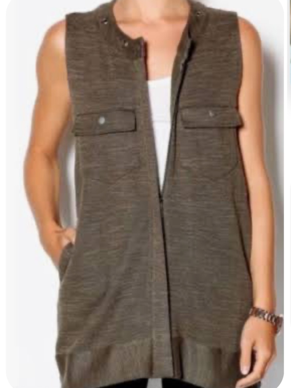 Free People Olive Green Highway Slub Knit Front Zip Sweater Vest Size Small